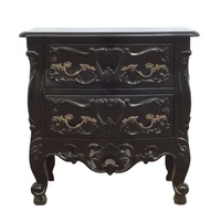 Ensemble de Meubles de Chambre Rococo Peints en Noir, Lit en Bois Sculpté à la Main, Cadre de Lit King Size Conçu pour Chambre à Coucher ou Hôtel