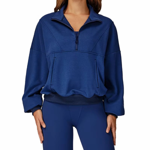 Conjunto de Sudadera de Media Cremallera y Shorts de Ciclismo para Mujer, Suave como la Mantequilla, Alta Elasticidad, Oversize, Ropa Deportiva Ecológica para Gimnasio - Product Image 3