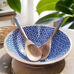 Cuenco de madera con estampado de lunares, revestimiento esmaltado, cuenco para servir plato ecológico de calidad superior, cuenco ligero para servir sopa y ensalada - Product Image 3