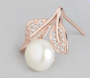 Pendientes de Perlas de Agua Dulce con Baño de Oro Rosa y Plata de Ley 925, con Detalles de Diamantes CZ, Elegantes, para Mujer, Regalo de Joyería - Product Image 1