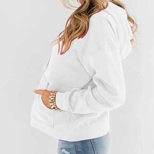 <b>Women's</b> <b>White</b> Pullover <b>Hoodie</b> Fleece Long Sleeve Hooded Sweatshirt with Pocket Casual Drop Shoulder Top - Product Image 3