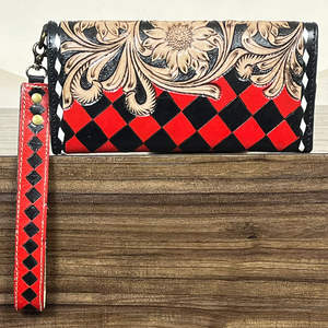 Elegante Cartera de Cuero Vacuno con Diseño Nuevo y Exclusivo, Patrón a Cuadros, Cartera de Lujo con Grabado Floral, Bolso Elegante para Mujer - Product Image 5