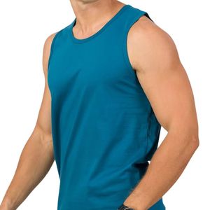 Camiseta sin mangas para hombre, color azul verdoso, de algodón transpirable, para gimnasio, entrenamiento, fitness, verano, informal. - Product Image 3
