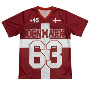 Maillot de football du Danemark unisexe rouge et blanc, col en V, manches courtes, maille respirante, 100% polyester, imprimé par transfert thermique, taille adulte - Product Image 3