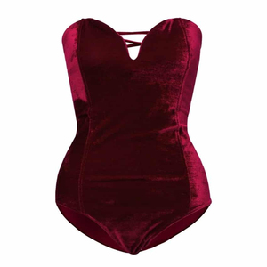 Women Velour <b>Bodysuit</b> Tummy Control Shapewear Firm Support Hollow Out Design Red Color - Product Image 1