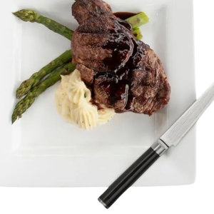 Cuchillo para carne de 4.75 pulgadas, hoja afilada de acero de Damasco con mango de madera Pakkawood negra para cortar carne de res, filetes y cenas. - Product Image 6