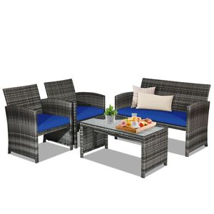 Set di Mobili da Giardino in Rattan a 4 Pezzi con Tavolo in Vetro e Divanetto per Intrattenimento all'Aperto - Product Image 2