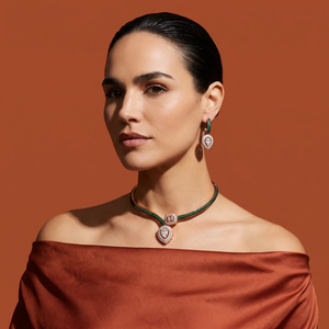 Conjunto de Collar Gargantilla y Pendientes Clásicos Verdes para Mujer, Joyería Chapada en Oro con Piedras en Forma de Gota de Agua, para Bodas y Fiestas - Product Image 1