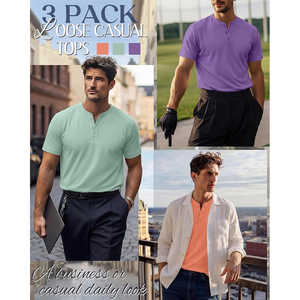 เสื้อยืดแขนสั้นผู้ชาย คอวี ทรงปกติ สีพื้น ผ้าถัก สไตล์ลำลอง สีมิ้นท์ม่วงคอรัล - Product Image 2