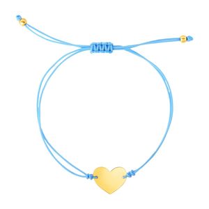 14K Yellow Gold Heart Charm 9 1/4 Inch Blue Cord <b>Adjustable</b> Fashion <b>Bracelet</b> - Product Image 1
