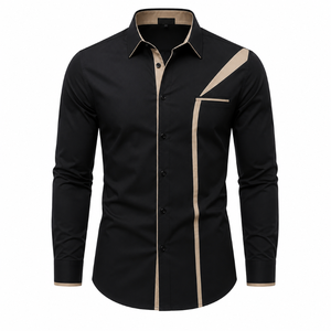 Chemise tricotée unie personnalisée pour homme, manches longues, respirante, 100 % coton, boutons en corne, col montant, écologique, 160 g, golf, décontractée - Product Image 3
