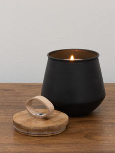 Frasco de vela negro mate con tapa de madera, diseño minimalista moderno, contenedor reutilizable, decoración para el hogar, embalaje de lujo para fragancias. - Product Image 2