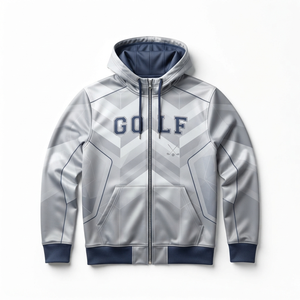 Sweat à capuche zippé de lacrosse pour homme, bleu et blanc, imprimé par sublimation, coupe sportive régulière, respirant, idéal pour le printemps - Product Image 2