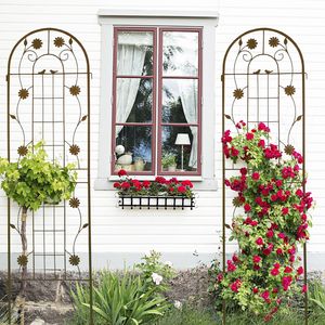 Set di 2 tralicci da giardino in metallo antiruggine marrone da 180 cm x 50 cm, supporto per piante rampicanti da esterno, decorazioni per matrimoni - Product Image 3