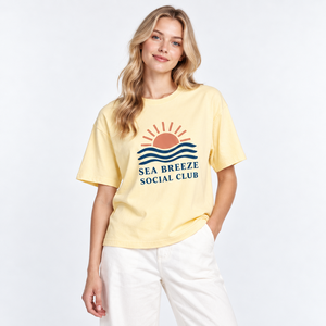 Sea Breeze Social Club <b>Women's</b> <b>Yellow</b> Cotton <b>T</b>-<b>Shirt</b> Crew Neck Short Sleeve Loose Fit Casual Summer Top - Product Image 4