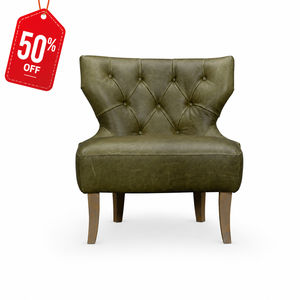 50% OFF Genuine Leather Accent Chair Premium Olive Green Lounge Chair with Solid Wood Legs Luxury Living Room Furniture - Product Image 1