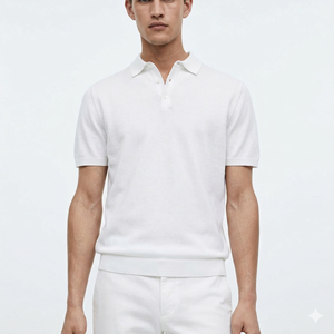 Polo en tricot pour homme avec logo personnalisé, manches courtes, coupe ajustée, mélange de coton respirant, vêtements décontractés en tricot pour homme - Product Image 1