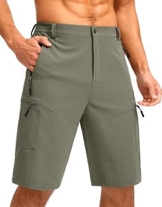 Men's Solid Color Cargo Shorts Elastic Waist Quick Dry Bermuda Shorts With Zip Pockets Casual Style - Product Image 4