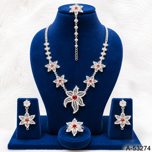 Silver Plated Statement Necklace <b>Set</b> with Earrings and Bracelet for Women Wedding Jewelry A-53272 - Product Image 5