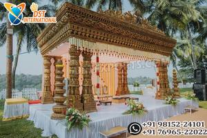 Mandap de mariage sculpté en or antique, style classique dravidien, thème Ganesha, style temple sud-indien, pour mariage aux États-Unis - Product Image 3
