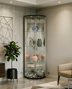 TMG-G169 Moderno Mueble Esquinero de Vidrio Templado Personalizable, Vitrina Alta, Mueble de Almacenamiento para Sala de Estar o Entrada - Product Image 1