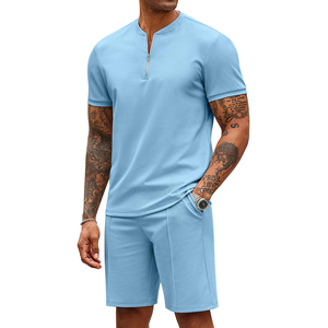 Ensemble deux pièces d'été personnalisé avec logo pour hommes, short à taille élastique et imprimé graphique, prix de gros pour vêtements de rue - Product Image 1