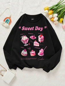 เสื้อฮู้ดผู้หญิงคุณภาพดีรุ่นใหม่ สไตล์ลำลองน่ารักสำหรับฤดูใบไม้ผลิ เสื้อสเวตเชิ้ตพิมพ์ลาย Sweet Day เนื้อผ้าฟลีซอุ่นสบาย แบบสวมหัว คอกลม สไตล์สตรีท - Product Image 1