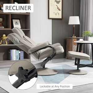 Poltrona Reclinabile Grigia con Poggiapiedi in Pelle PU, Manuale, per Soggiorno, Ufficio, Camera da Letto - Product Image 4