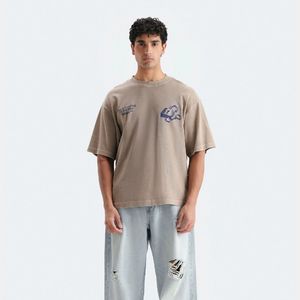เสื้อยืดคอตตอนสีเบจทรงโอเวอร์ไซส์สำหรับผู้ชาย พิมพ์ลายบลูล็อค คอกลม แขนสั้น สไตล์ลำลอง สตรีทแวร์ ขายดี สำหรับทุกเพศ - Product Image 1