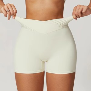 Shorts de Yoga para Mujer, Cintura Alta, Color Marrón Sólido, Sin Costuras, Spandex, Nailon, Cintura Elástica, para Fitness, Running, Ciclismo, Corte Corto - Product Image 4