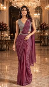 Elegante Sari de Seda Azul con Blusa Adornada para Bodas, Corte Regular, Largo hasta el Suelo, de la India y Pakistán - Product Image 4