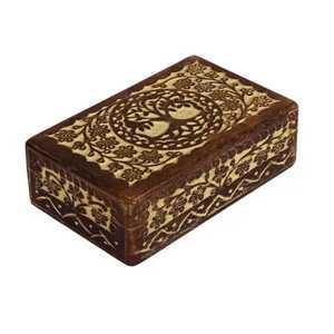 Caja de Joyería de Madera Tallada a Mano con Patrón Geométrico de Rejilla, Caja Rectangular para Guardar Recuerdos, Organizador - Product Image 2