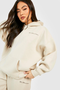 Conjunto de sudadera con capucha y pantalón de chándal extragrande con estampado gráfico para mujer, conjunto de 2 piezas informal, ropa de descanso, sudadera y pantalón de chándal a juego, color crema - Product Image 3