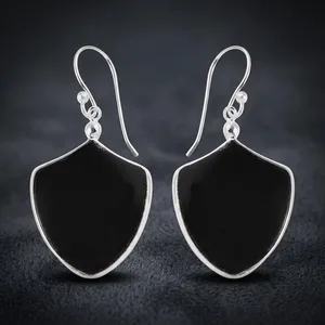 Pendientes de escudo de ónix negro únicos de primera calidad para mujer, joyería, pendientes de gota de Plata de Ley 925, regalo de Navidad de pendientes - Product Image 5