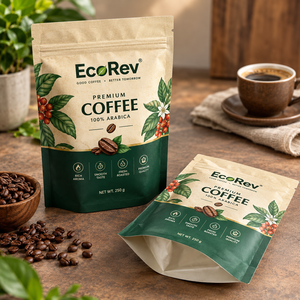EcoRev Premium Coffee Beans Stand Up <b>Pouch</b> Zipper Top Recyclable Laminated Packaging 100% Natural Arabica - Product Image 5
