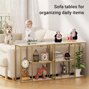 Modern <b>Gold</b> Metal <b>Console</b> <b>Table</b> with White Marble Top and Lower Shelves Elegant Entryway Sofa <b>Table</b> Contemporary Hallway Accent - Product Image 6