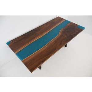 Table de salon en bois massif à bords naturels et résine époxy, faite à la main, de luxe, pour décoration intérieure personnalisée - Product Image 5