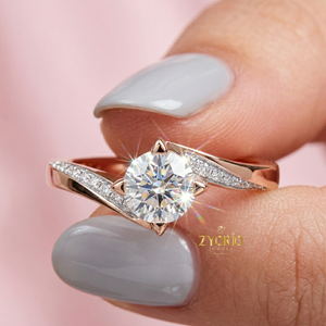 Round Cut Lab Grown Diamond 18K GOLD Solitaire <b>Ring</b> Twisted <b>Split</b> Shank Women Engagement <b>Ring</b> - Product Image 2