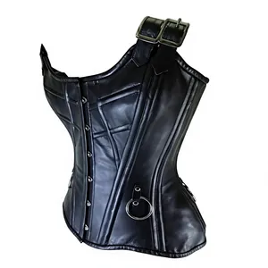 Women's Goth <b>Punk</b> Plus-Size Zipper Leather Corset Shapewear Waist Cinchers Lace Satin Fabric Seamless Quick Dry Firm Control - Product Image 3