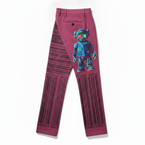 Pantalones de Hombre Color Granate, Corte Recto, con Estampado de Robot y Código de Barras, Estilo Urbano, Tejido de Crochet con Impresión Digital, Antiestáticos - Product Image 3