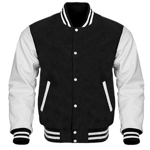 Chaqueta Varsity Personalizada para Hombre, Negra con Mangas en Contraste Blanco, Estilo Béisbol, Chaqueta Universitaria, Chaqueta Bomber, Ropa de Calle - Product Image 1