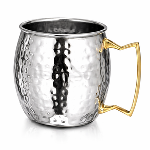 Taza de mula de Moscú con mango de color dorado, taza de color plateado martillado de una pared, taza de mula de Moscú de acero inoxidable - Product Image 1