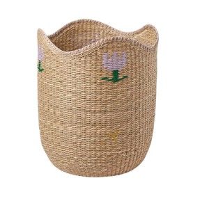 Cesta de tulipanes de jacinto de agua hecha a mano con borde ondulado, cesto decorativo de mimbre para almacenamiento en el suelo, organizador de juguetes para guardería - Product Image 3