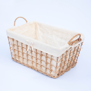 Cesta de paja tejida en forma de trapezoides con forro de tela y asa – Estilo rústico vintage elegante - Product Image 3