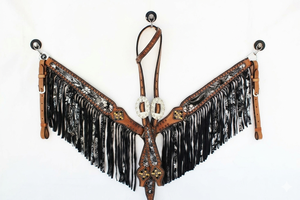Headstall ม้าตะวันตกและชุดปลอกคอหน้าอกชุดหมุดม้าทำด้วยมือหนังแท้ - Product Image 3