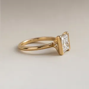 Anillo de compromiso con corte princesa en oro macizo, engaste de media montura, anillo solitario con diamante, oro amarillo, regalo nupcial moderno para ella - Product Image 2