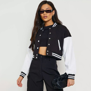 Wholesale Custom Hot Fit Crop Women's <b>Varsity</b> Baseball <b>Jacket</b> High Quality Crop Top with Long Winter Sleeves Blank Leather - Product Image 1