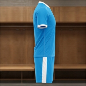 MRI Made Blue V-Neck <b>Soccer</b> Jersey Short Set with Pegasus Print Moisture Wicking Polyester Men's Adult Sports Uniform All Season - Product Image 3
