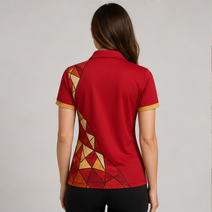 Camiseta Polo Personalizada para Mujer con Mosaico de Vidrio Teñido en Rojo y Dorado, de Secado Rápido, Transpirable, Manga Corta, Uniforme de Golf de Alto Rendimiento WPS-0868 - Product Image 4