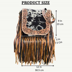 Bolsos de Mensajero de piel de vaca auténtica elegantes para mujer a la moda de lujo con flecos hechos a mano y recién llegados al por mayor - Product Image 2